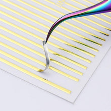 将图片加载到图库查看器，Black White 3D Nail Stickers Metal Gold Silver Geometric Tassel Strip Line Adhesive Transfer Decals Nail Art Design  Gold Silver Metal Nail Sticker  Metallic Curve Strip Line Nail Decal Self-Adhesive 3D Wave Design Nail Tips Decorations Manicure for Women

