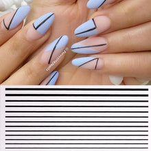 将图片加载到图库查看器，Black White 3D Nail Stickers Metal Gold Silver Geometric Tassel Strip Line Adhesive Transfer Decals Nail Art Design  Gold Silver Metal Nail Sticker  Metallic Curve Strip Line Nail Decal Self-Adhesive 3D Wave Design Nail Tips Decorations Manicure for Women
