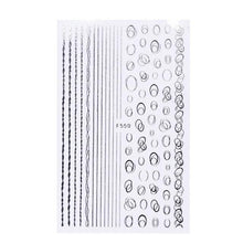 将图片加载到图库查看器，Black White 3D Nail Stickers Metal Gold Silver Geometric Tassel Strip Line Adhesive Transfer Decals Nail Art Design  Gold Silver Metal Nail Sticker  Metallic Curve Strip Line Nail Decal Self-Adhesive 3D Wave Design Nail Tips Decorations Manicure for Women
