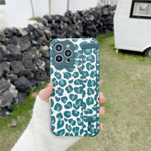 Load image into Gallery viewer, Black White Leopard Milk Pattern PU Leather Phone Case For iPhone 14 13 12 11 Pro XS MAX X XR 8 Plus Cover Hand Band Wrist Strap Women Leopard Pattern Clear Phone Case with Camera Protection Phone Protective Cover Modern Design Phone Cases
