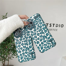 Load image into Gallery viewer, Black White Leopard Milk Pattern PU Leather Phone Case For iPhone 14 13 12 11 Pro XS MAX X XR 8 Plus Cover Hand Band Wrist Strap Women Leopard Pattern Clear Phone Case with Camera Protection Phone Protective Cover Modern Design Phone Cases
