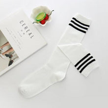 Load image into Gallery viewer, Black White Striped Long Over Knee Thigh High Cotton Socks Over The Knee Stockings For Ladies Warm Knee Socks for Women
