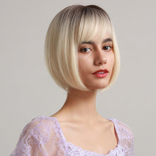 将图片加载到图库查看器，Blonde White Black Ombre Bob Synthetic Wigs for Women Straight Hair Wigs Cosplay Party Wig with bangs Heat Resistant Wigs For Black Women Cosplay Wigs For Women
