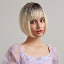 将图片加载到图库查看器，Blonde White Black Ombre Bob Synthetic Wigs for Women Straight Hair Wigs Cosplay Party Wig with bangs Heat Resistant Wigs For Black Women Cosplay Wigs For Women
