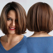将图片加载到图库查看器，Blonde White Black Ombre Bob Synthetic Wigs for Women Straight Hair Wigs Cosplay Party Wig with bangs Heat Resistant Wigs For Black Women Cosplay Wigs For Women
