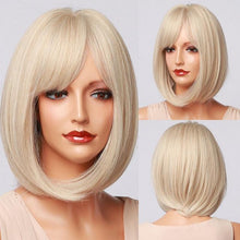 将图片加载到图库查看器，Blonde White Black Ombre Bob Synthetic Wigs for Women Straight Hair Wigs Cosplay Party Wig with bangs Heat Resistant Wigs For Black Women Cosplay Wigs For Women
