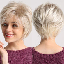 将图片加载到图库查看器，Blonde White Black Ombre Bob Synthetic Wigs for Women Straight Hair Wigs Cosplay Party Wig with bangs Heat Resistant Wigs For Black Women Cosplay Wigs For Women
