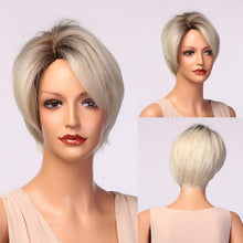 将图片加载到图库查看器，Blonde White Black Ombre Bob Synthetic Wigs for Women Straight Hair Wigs Cosplay Party Wig with bangs Heat Resistant Wigs For Black Women Cosplay Wigs For Women
