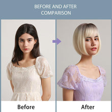 将图片加载到图库查看器，Blonde White Black Ombre Bob Synthetic Wigs for Women Straight Hair Wigs Cosplay Party Wig with bangs Heat Resistant Wigs For Black Women Cosplay Wigs For Women
