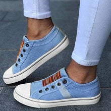 将图片加载到图库查看器，Blue Low-Cut Canvas Flat Shoes Women Casual Vulcanize Shoes New Women Summer Autumn Casual Slip On Canvas Comfortable Walking Flats Elegant Sneakers
