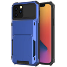 Load image into Gallery viewer, Blue Men Card Holder Hidden Pocket Phone Case Dual Layer Bumper Armor Protective Cover For iPhone 14 13 Pro Max 13 Mini 13 Pro Card Slots Wallet Case Cover Slide Armor Wallet Card Slots Holder for iPhone 13
