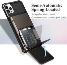 Load image into Gallery viewer, Blue Men Card Holder Hidden Pocket Phone Case Dual Layer Bumper Armor Protective Cover For iPhone 14 13 Pro Max 13 Mini 13 Pro Card Slots Wallet Case Cover Slide Armor Wallet Card Slots Holder for iPhone 13
