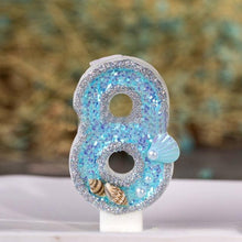 将图片加载到图库查看器，Blue Shell Glitter Number Birthday Candles Numeral Birthday Candles Cake Numeral Candles Number 0-9 Glitter Cake Topper Decoration for Birthday Wedding Anniversary Party Cake Toppers Birthday Wedding Digital Cakes Dessert Decor Birthday Decoration
