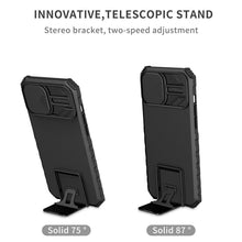 Load image into Gallery viewer, Blue Shockproof Adjustable Stand Case For iPhone 14 13 12 11 Pro Max Built Slide Camera Protection Case With Kickstand Shockproof Protection Modern Design for iPhone
