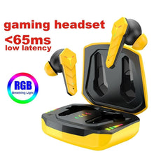 将图片加载到图库查看器，Bluetooth 5.0 RGB Yellow Gaming Earphones Low Latency Wireless Stereo Headphones Bass Earbuds With Mic Headphones Wearable Music Player HiFi Quality Sound Sport Earphones With Charging Case For Outdoor Running Gym Workout 65ms
