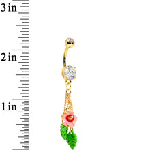 将图片加载到图库查看器，Clear Pink Flower Dangle Belly Ring Created with Crystals

