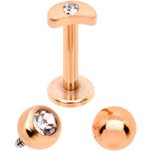Load image into Gallery viewer, Clear CZ Rose Gold PVD Moon Internally Threaded Labret Set of 3 Ends
