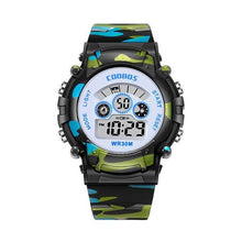 将图片加载到图库查看器，Boys Sports Military Kids Digital Watches Student Childrens Watch Fashion Luminous Led Alarm Camouflage Green Waterproof 7 Color Led Backlight Multifuction Wristwatch For Boys Girls
