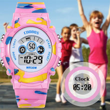 将图片加载到图库查看器，Boys Sports Military Kids Digital Watches Student Childrens Watch Fashion Luminous Led Alarm Camouflage Green Waterproof 7 Color Led Backlight Multifuction Wristwatch For Boys Girls
