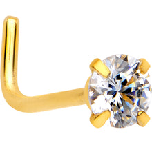 Load image into Gallery viewer, 20G 1/4 Clear 3mm CZ Gem Gold IP L-Shape Nose Ring
