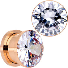 Load image into Gallery viewer, Clear CZ Gem Rose Gold PVD Glitzy Screw Fit Tunnel Plug Set
