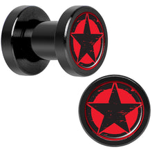 将图片加载到图库查看器，Black Red Distressed Star Black Anodized Screw Fit Plug Set 4G
