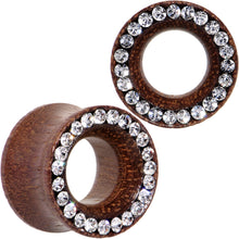 Load image into Gallery viewer, 9/16 Clear Gem Organic Rose Flower Wood Saddle Plug Set
