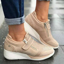 将图片加载到图库查看器，Breathable Woman Sneakers Zipper Platform Trainers Women Casual Lace-Up Fashion Rhinestone Upper Double-Sided Zippers Platform Trainers Outdoor Fitness Espadrilles Walking Shoes
