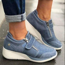 将图片加载到图库查看器，Breathable Woman Sneakers Zipper Platform Trainers Women Casual Lace-Up Fashion Rhinestone Upper Double-Sided Zippers Platform Trainers Outdoor Fitness Espadrilles Walking Shoes
