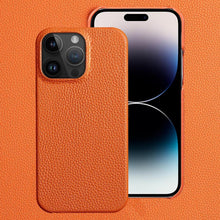 Load image into Gallery viewer, Bright Orange Mobile Phone Case With Coated Leather Case Protective Slim Phone Case Cowhide Genuine Leather Phone Case for iPhone 14 13 Pro Max Luxury Back Cover
