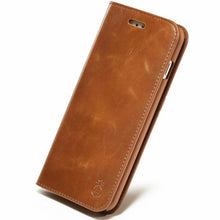 Load image into Gallery viewer, Brown Genuine Leather Flip Case For iPhone Luxury Wallet Card Cover For iPhone 14 13 Leather iPhone Case Kickstand Card Holder Flip Leather Wallet Phone Case
