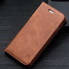 Load image into Gallery viewer, Brown Genuine Leather Flip Case For iPhone Luxury Wallet Card Cover For iPhone 14 13 Leather iPhone Case Kickstand Card Holder Flip Leather Wallet Phone Case
