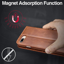 Load image into Gallery viewer, Brown Genuine Leather Flip Case For iPhone Luxury Wallet Card Cover For iPhone 14 13 Leather iPhone Case Kickstand Card Holder Flip Leather Wallet Phone Case
