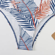 将图片加载到图库查看器，Brown Leaf Print High Waist Bikini Set 2 Piece Summer Padded Push Up High Waist Bikini Swimsuit Swimwear Swimsuit Women High Neck Two Pieces Swimwear Female Sports Bathing Suit
