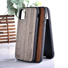 Load image into Gallery viewer, Brown Simple Easy Grip Wooden Design Slim Case for iPhone 11 14 12 13 Pro XS Max x XR mini SE2 SE 7 6 8 6s Plus Cover Wood Bamboo Pattern Leather Vintage Case
