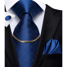 将图片加载到图库查看器，Business Black Silk Necktie Chain Classic Tie Square Handkerchief Elegant Cufflink Wedding Formal Neckties For Men
