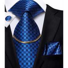 将图片加载到图库查看器，Business Black Silk Necktie Chain Classic Tie Square Handkerchief Elegant Cufflink Wedding Formal Neckties For Men
