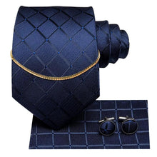 将图片加载到图库查看器，Business Black Silk Necktie Chain Classic Tie Square Handkerchief Elegant Cufflink Wedding Formal Neckties For Men
