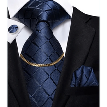 将图片加载到图库查看器，Business Black Silk Necktie Chain Classic Tie Square Handkerchief Elegant Cufflink Wedding Formal Neckties For Men
