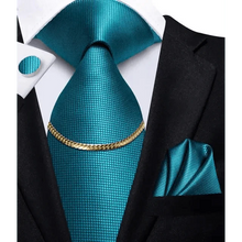 将图片加载到图库查看器，Business Black Silk Necktie Chain Classic Tie Square Handkerchief Elegant Cufflink Wedding Formal Neckties For Men
