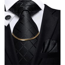 将图片加载到图库查看器，Business Black Silk Necktie Chain Classic Tie Square Handkerchief Elegant Cufflink Wedding Formal Neckties For Men
