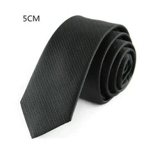 Load image into Gallery viewer, Business Black Skinny Ties Polyester Silk Necktie For Men Washable Formal Office Simple Design Necties Solid Color Skinny Tie Slim Necktie For Men
