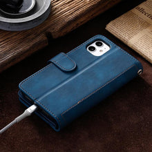 Load image into Gallery viewer, Business Blue New Cards Flip Leather Case For iPhone 14 13 12 11 Pro Max 10 X 6 6s 7 8 Plus XR XS Max Multifunctional Wallet Phone Case  Multi-Card Wallet Leather iphone Case
