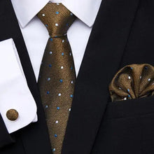 Load image into Gallery viewer, Business Men Silk Necktie Cufflinks Set Luxury Design Necktie With Handkerchief Necktie For Casual And Daily Wear Classic Men Flower Ties Wedding Handkerchief Cufflinks Set
