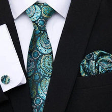 Load image into Gallery viewer, Business Men Silk Necktie Cufflinks Set Luxury Design Necktie With Handkerchief Necktie For Casual And Daily Wear Classic Men Flower Ties Wedding Handkerchief Cufflinks Set
