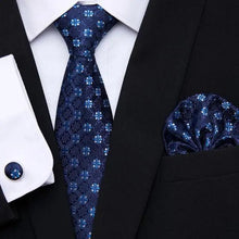 Load image into Gallery viewer, Business Men Silk Necktie Cufflinks Set Luxury Design Necktie With Handkerchief Necktie For Casual And Daily Wear Classic Men Flower Ties Wedding Handkerchief Cufflinks Set
