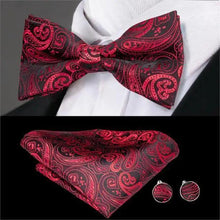 Load image into Gallery viewer, Business Red Color Butterfly Bow Tie Pocket Square Cufflinks Suit Set For Men Adjustable Self Bowtie Formal Bowtie Set Solid Color Necktie Silk Bow Tie Pocket Square Cuff Links
