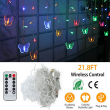 将图片加载到图库查看器，Butterfly Curtain String Lights USB Powered with 8 Modes 96 LED Remote Control
