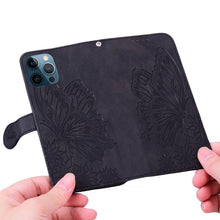 Load image into Gallery viewer, Butterfly Leather Flip Cover For iPhone 14  X XS XR 13 12 11 Pro Max 12 MINI Phone Wallet Case PU Leather Wallet Case Butterfly Flower Pattern Design Magnetic Flip Case Shockproof Protective Cover
