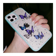 Load image into Gallery viewer, Butterfly Phone Case for iPhone 14 Pro Max 13 12 11 XS XR X 7 8 plus Glitter Clear Covers Bracelet With Lady Pendant Non Moving Dry Fixed Glitter Luxury Shiny Butterfly Wrist Bracelet Chain Soft Silicone Case For Smartphone
